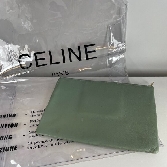 (POSHSHOW)Preowned Celine Light Blue Zip Clutch with Clear Logo PVC Bag PE81022 - Picture 1 of 3